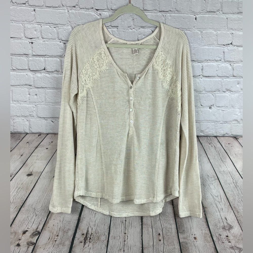 Arizona Size XL Vintage Y2K Cottagecore Sheer Henley Ribbed Top EUC